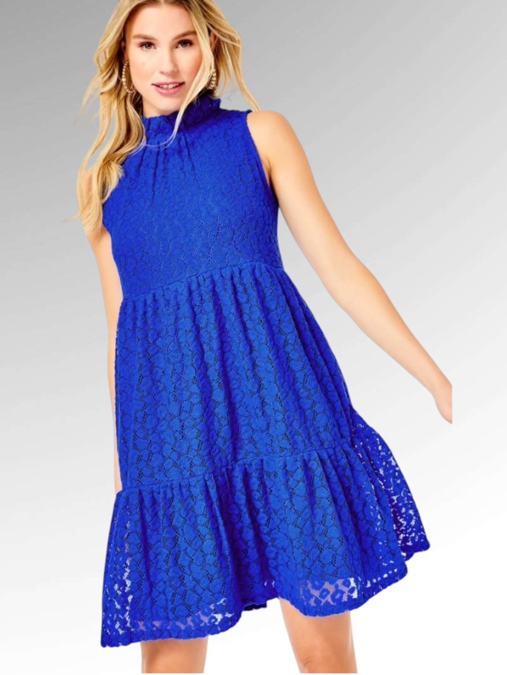 NWT Lilly Pulitzer Cornelia Swing Dress Blue Grotto Leopard Knit Lace.